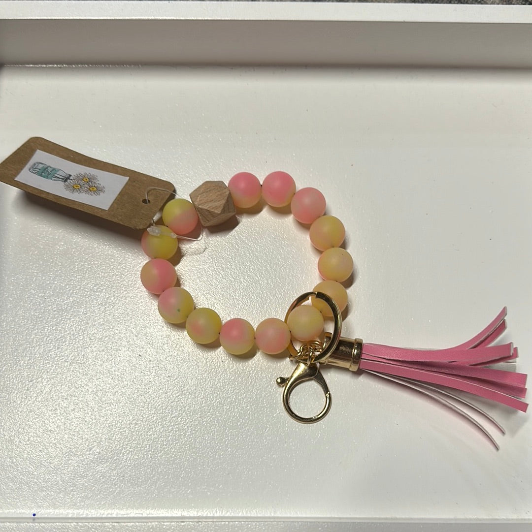 Pink/Yellow Beaded Tassel Keychain Glow in the Dark