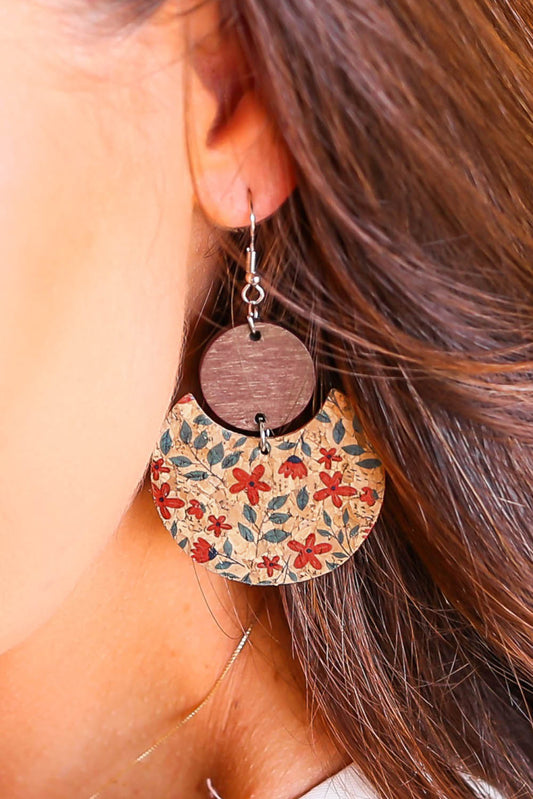 Multicolor Vintage Floral Print Geometric Wood Earrings