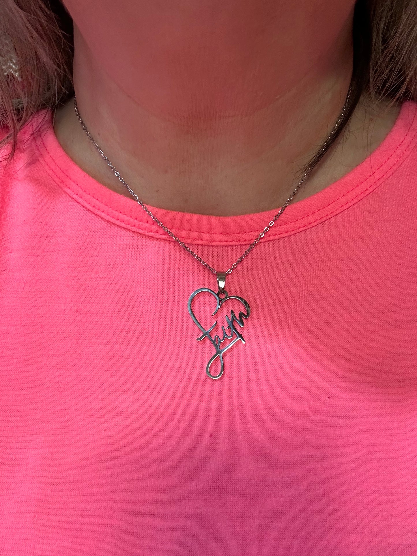 Silver Faith Heart Shaped Necklace