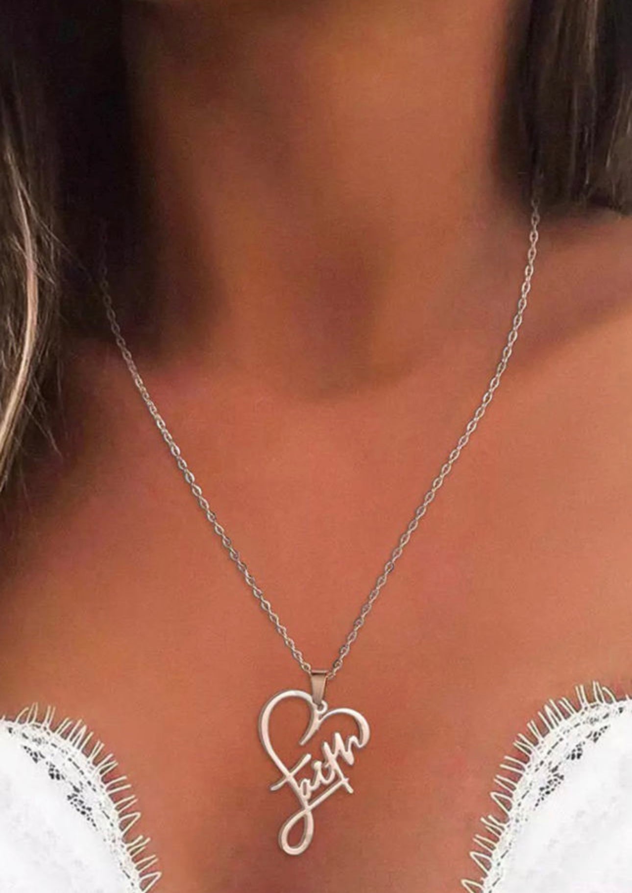 Silver Faith Heart Shaped Necklace