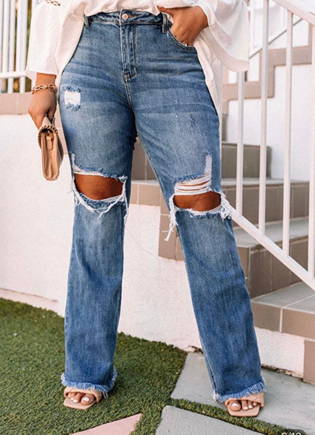 Plus Size Open Knee Jeans