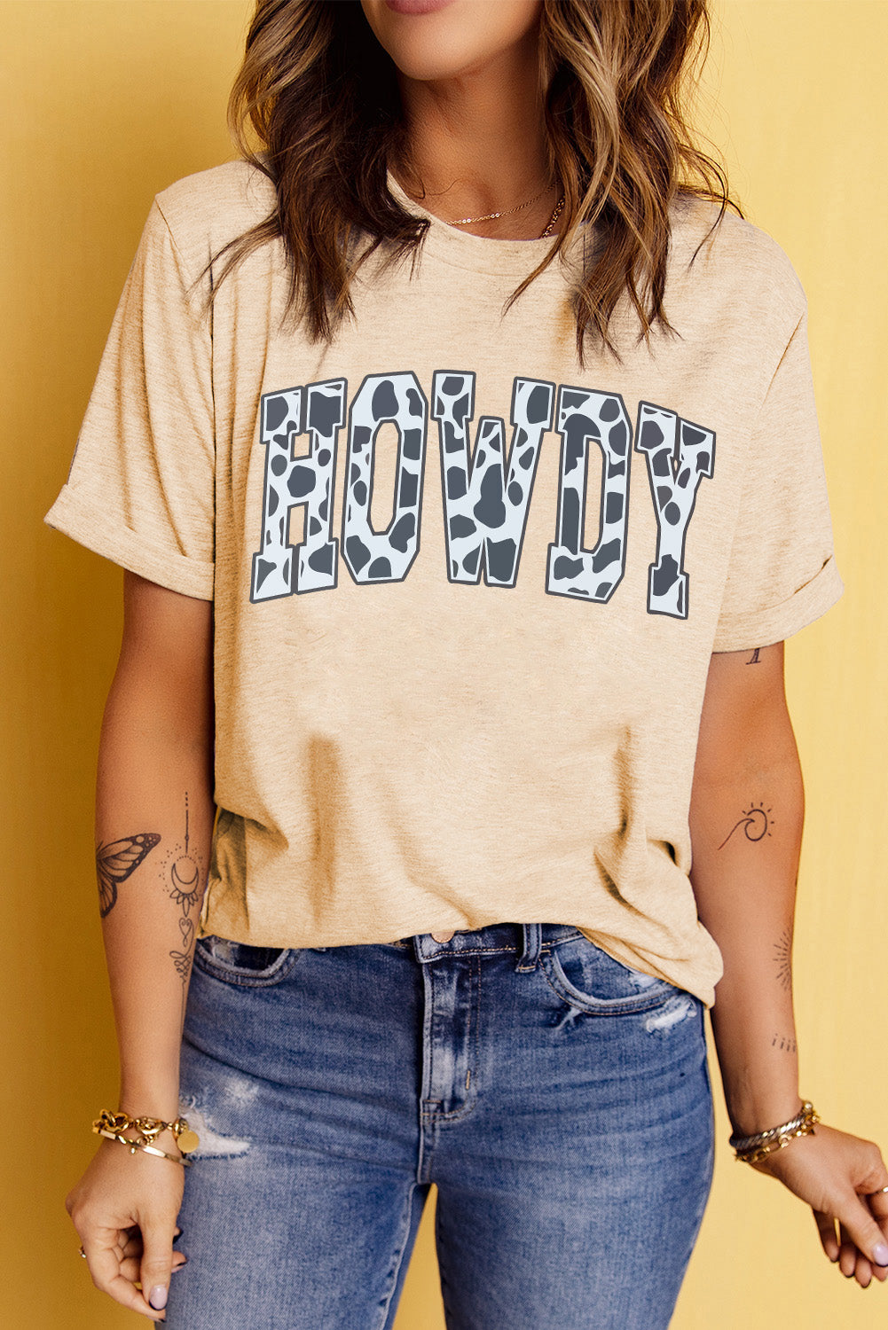 Khaki Cow Print HOWDY Graphic Tee